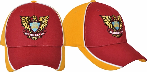 Click to enlarge - DS157 CUSTOM FLEX FIT BASEBALL CAP with 2 TONE DESIGN &amp; PIPING CONTRAST  - MAROON/WHITE/GOLD